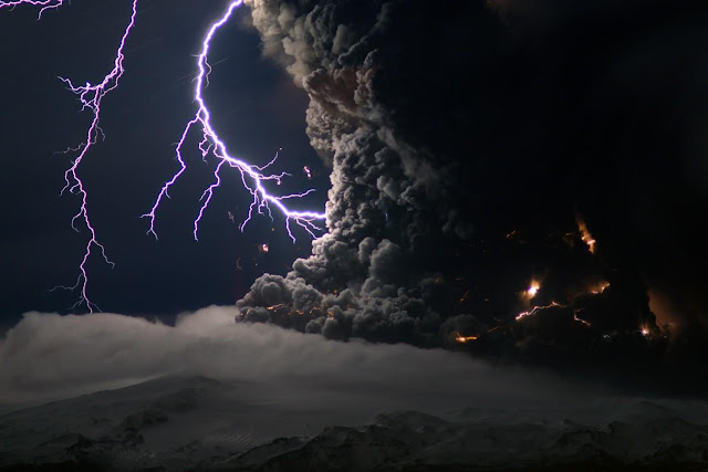 Ash and Lightning above Eyjafjallajökull Volcano