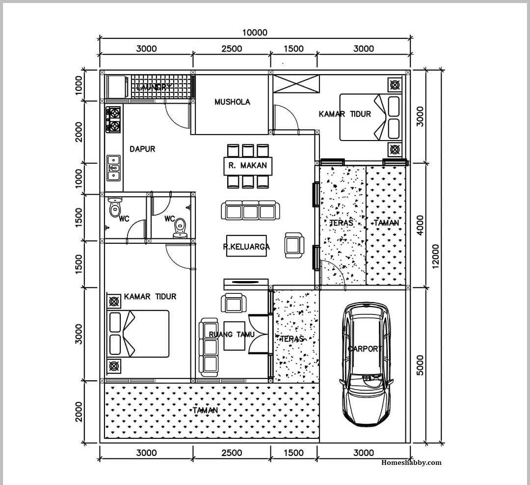 Desain dan Denah Rumah Ukuran 10 x 12 M dengan Konsep Rumah Asri Menonjolkan Taman Teras Rumah ~ Homeshabby.com : Design Home Plans, Home Decorating and Interior Design - Denah Rumah 10 X 12 Meter