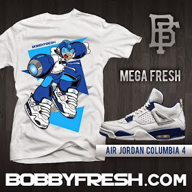 “Mega Fresh” Mega Man x Air Jordan Columbia 4 Sneakers T-Shirt by Bobby Fresh