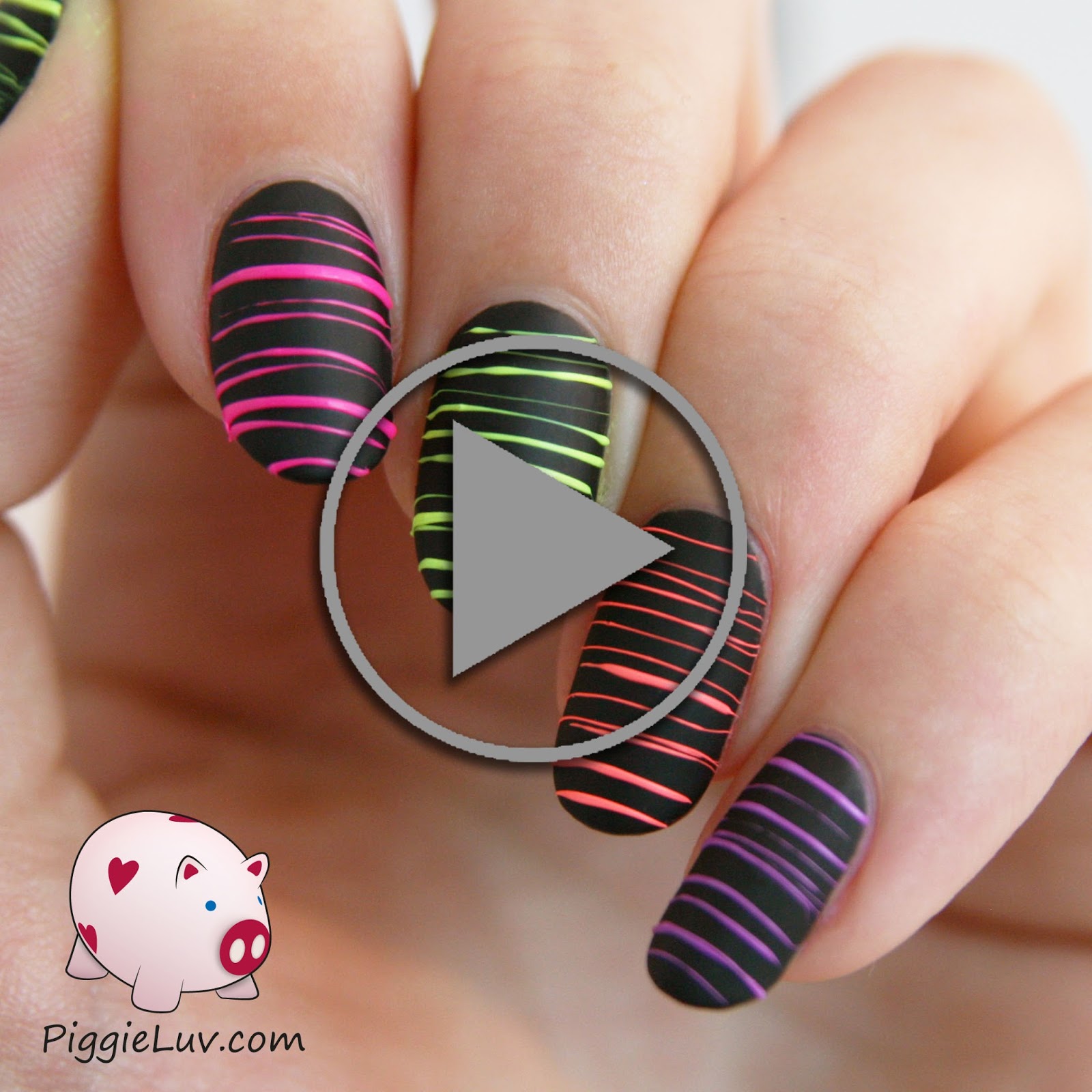 PiggieLuv: Video tutorial: neon sugar spun nail art