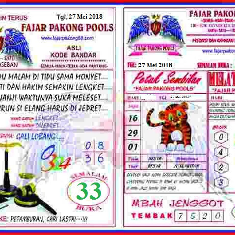 Kode Syair Fajar Pakong 27 Mei 2018