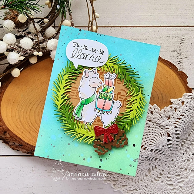 Fa-La-La-La Llama Card by Amanda Wilcox | Llama Delivery Stamp Set, Pines & Holly Die Set, Speech Bubbles Die Set and Music Stencil by Newton's Nook Designs #newtonsnook #handmade