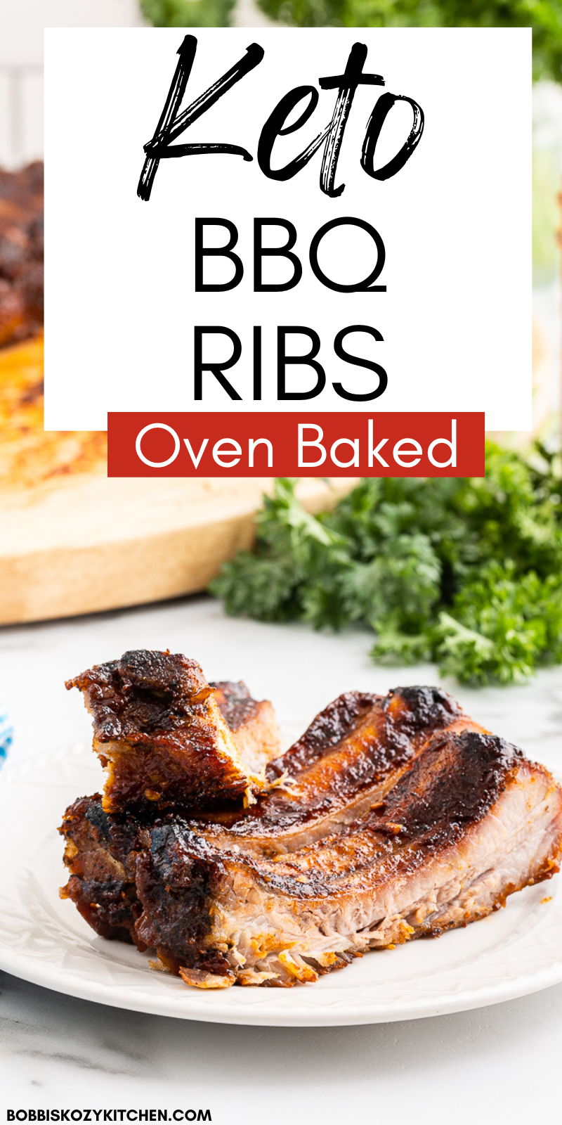 Keto BBQ Ribs - These oven-baked sugar-free Keto BBQ Ribs are easy to make, boldly flavorful, and fall-off-the-bone tender. Once you try them you may never make ribs any other way again! #keto #lowcarb #glutenfree #sugarfree #bbq #ovenbaked #ribs