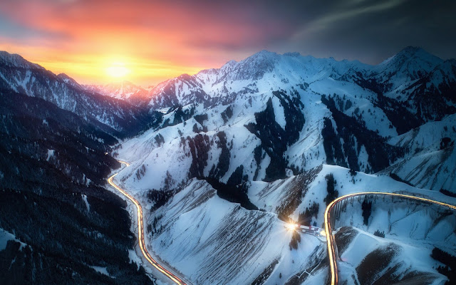 Road Snow Mountains Hd Wallpaper