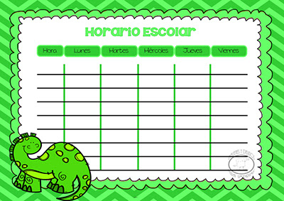 Horario escolares para imprimir con dinosaurio