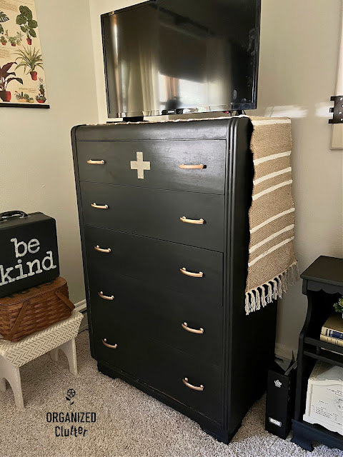 Photo of a chest of drawers painted with Dixie Belle Chalk Paint in Midnight Sky.