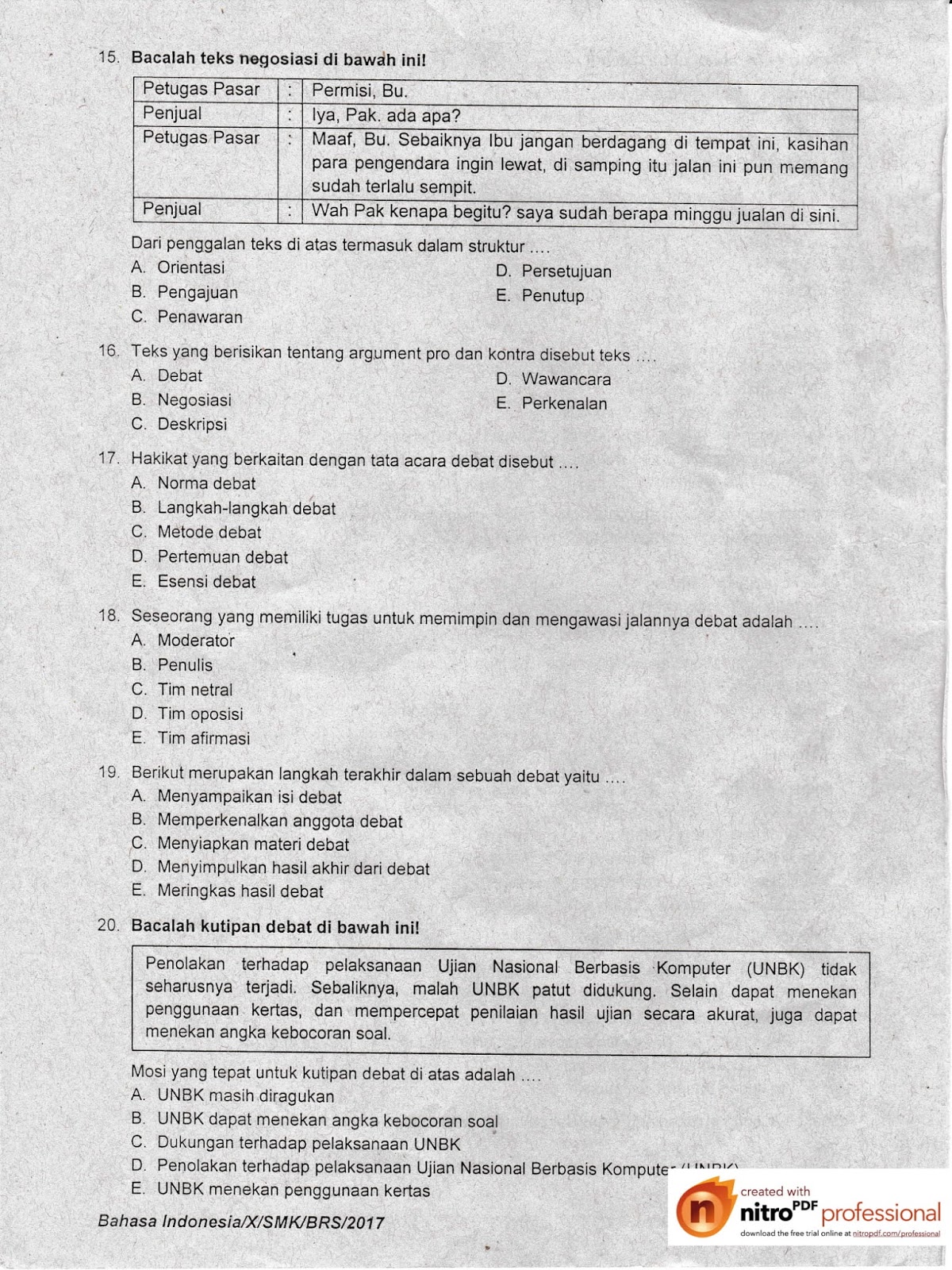 Soal PAS Genap 2018 Bahasa Indonesia Kelas X