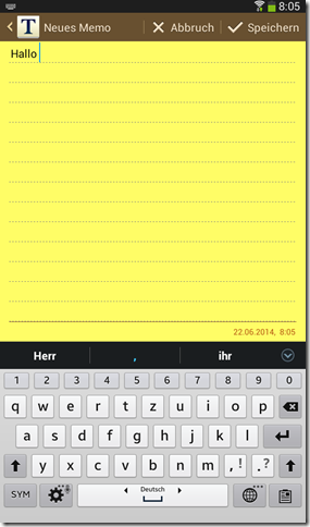 Standard Tastatur auf Samsung GALAXY Tab 3