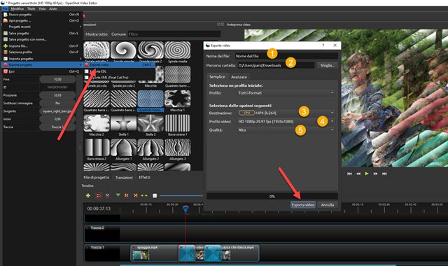 esportare video con openshot