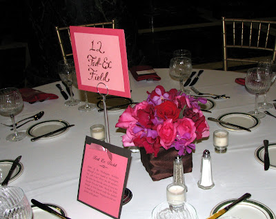 The low centerpieces of roses gladiolus and mokara orchids in a chocolate 