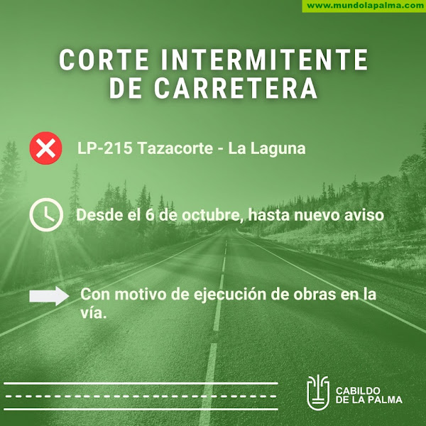 La LP-215 Tazacorte - La Laguna sufrirá cortes debidos a la ejecución de obras en la vía