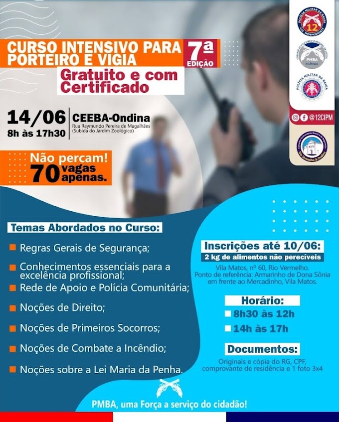 Abertas inscrições para curso gratuito de Porteiro e Vigia 