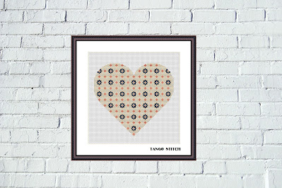 Gray heart vintage ornament romantic cross stitch pattern