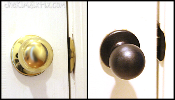 Door hardware spray painted
