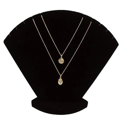 Black Velvet Necklace Display Stand showcasing two gold necklaces