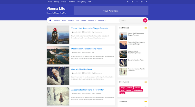 Vienna Lite 2 - Responsive Blogger Template