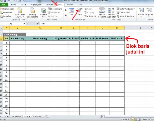 cara membuat aplikasi stok barang dengan excel