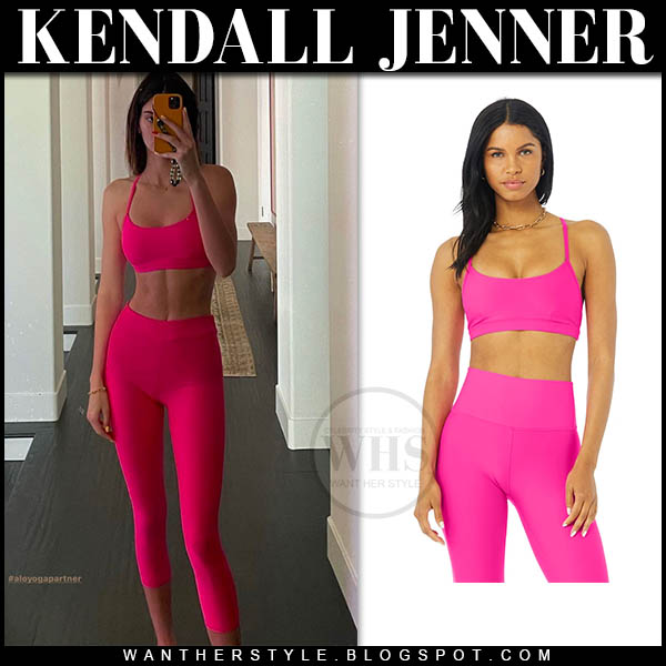Kendall Jenner in pink sports bra and pink leggings