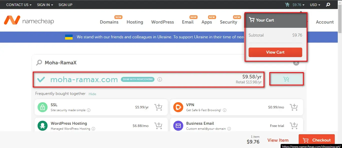 حجز دومين .com مدفوع من Namecheap