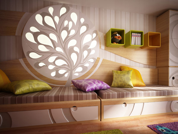 Kids bedroom design look with bright color colored textures-8