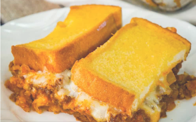  This delectable meal is stacked with mozzarella cheddar and messy joe filling sandwiched  Slopy joe grilled cheese casserole #mozzarella #chesse