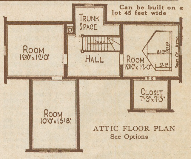 catalog image of Sears Kilbourne upstairs floor layout 1925 sears modern homes catalog