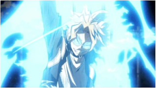 Kaminari standing with his arm upraised, surrounded by tons of electricity flashing around his body.