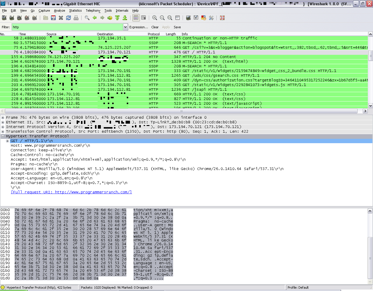 the Capture menu, Restart capturing, since there is a lot of traffic ...