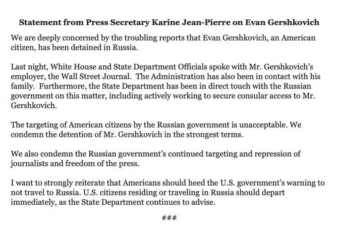White House Orders All Americans Residing or Traveling in Russia to Depart Immediately After Wall Street Journal Reporter Arrested