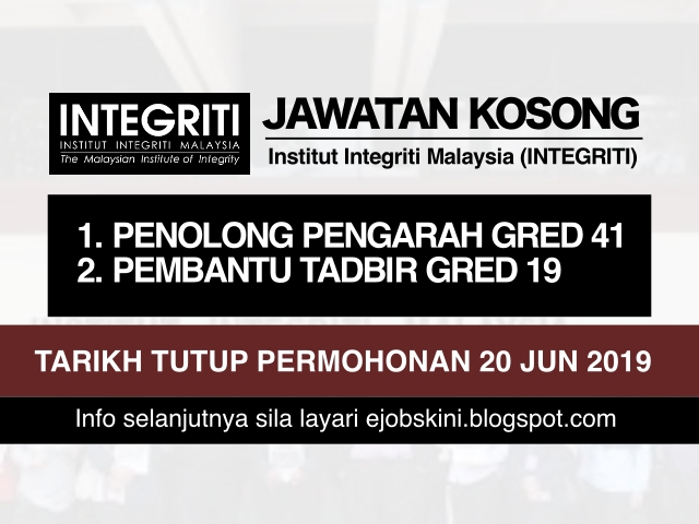 Jawatan Kosong Institut Integriti Malaysia (INTEGRITI 