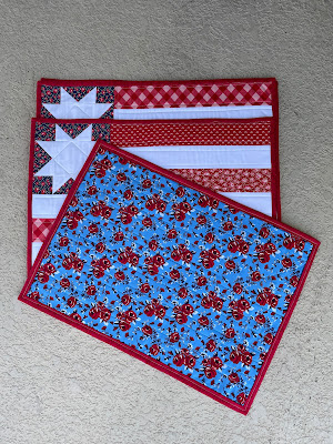 Quilted Flag Placemats, Set of 4, Shine On Fabric, red, white and blue table decor