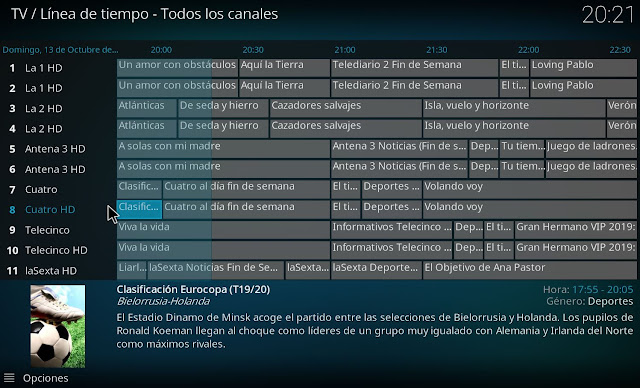 Parrilla EPG con canales nacionales