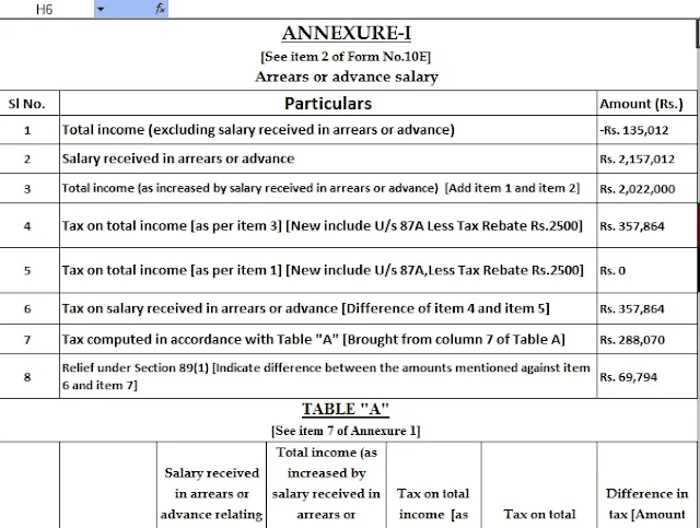Income Tax Form 10E in Excel