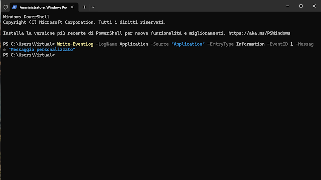 PowerShell, Creare un evento nel Registro Eventi