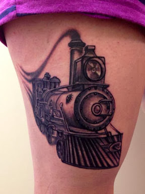 Black and White Train Tattoo