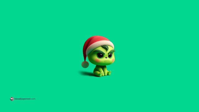 3D Cute Little Grinch with Christmas Hat HD Wallpaper