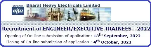 BHEL Engineer Executive Trainee Vacancy Recruitment 2022