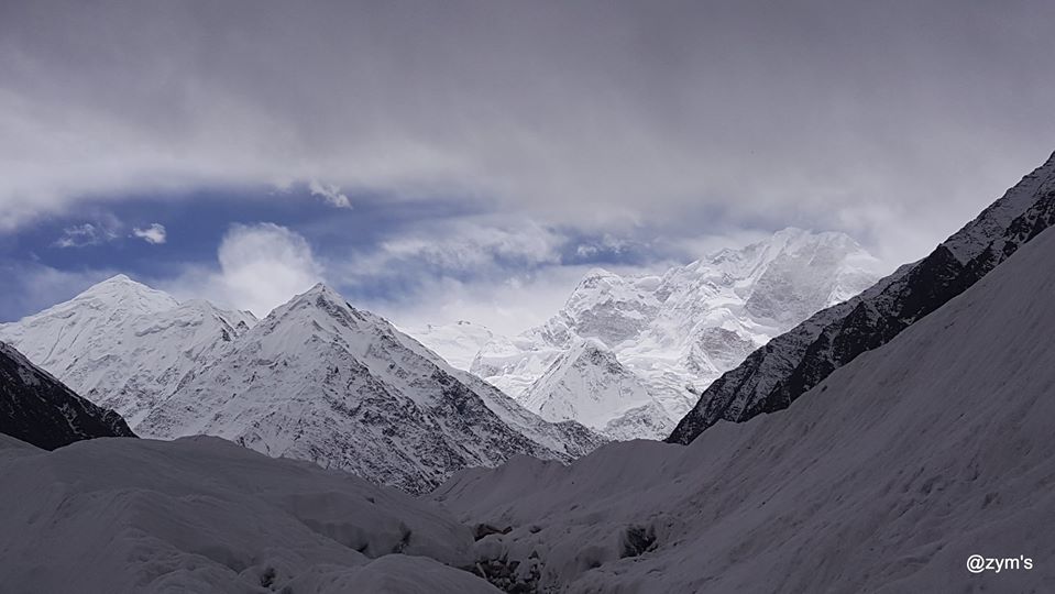 Yazghil Doms 7559 m, Mad Hel Sar 6200 m and Distaghil Sar 7885 m from Mulungutti/Malangoudi Glacier Shimshal valley. Mulungutti Glacier Shimshal. mountain peak in Shimshal valley