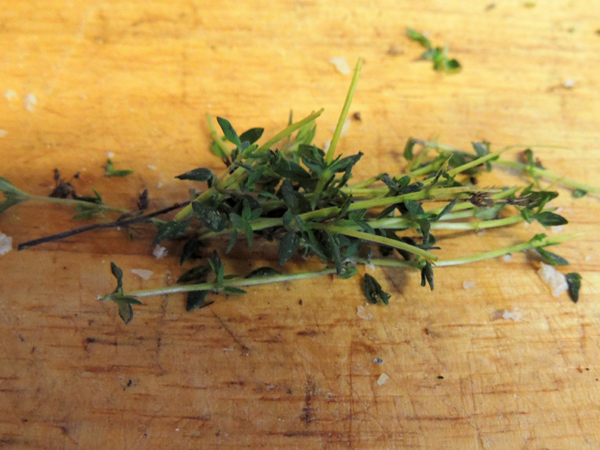 Chopping fresh thyme