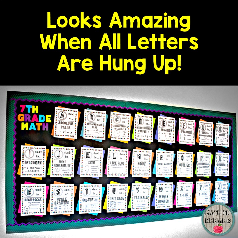 7th And 8th Grade Math Alphabet Vocabulary Word Wall Great For Math Bulletin Boards
