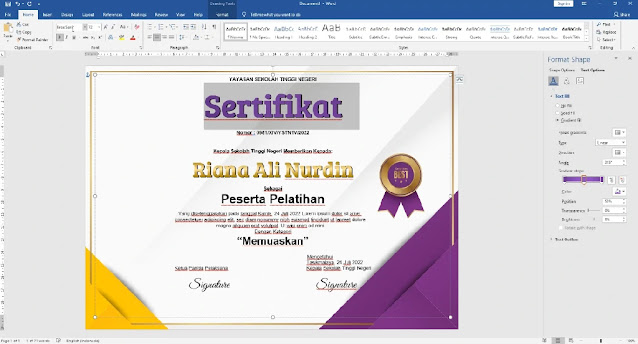 Free Sertifikat .Docx : Contoh Sertifikat Pelatihan Atau Seminar Mircrosoft Word