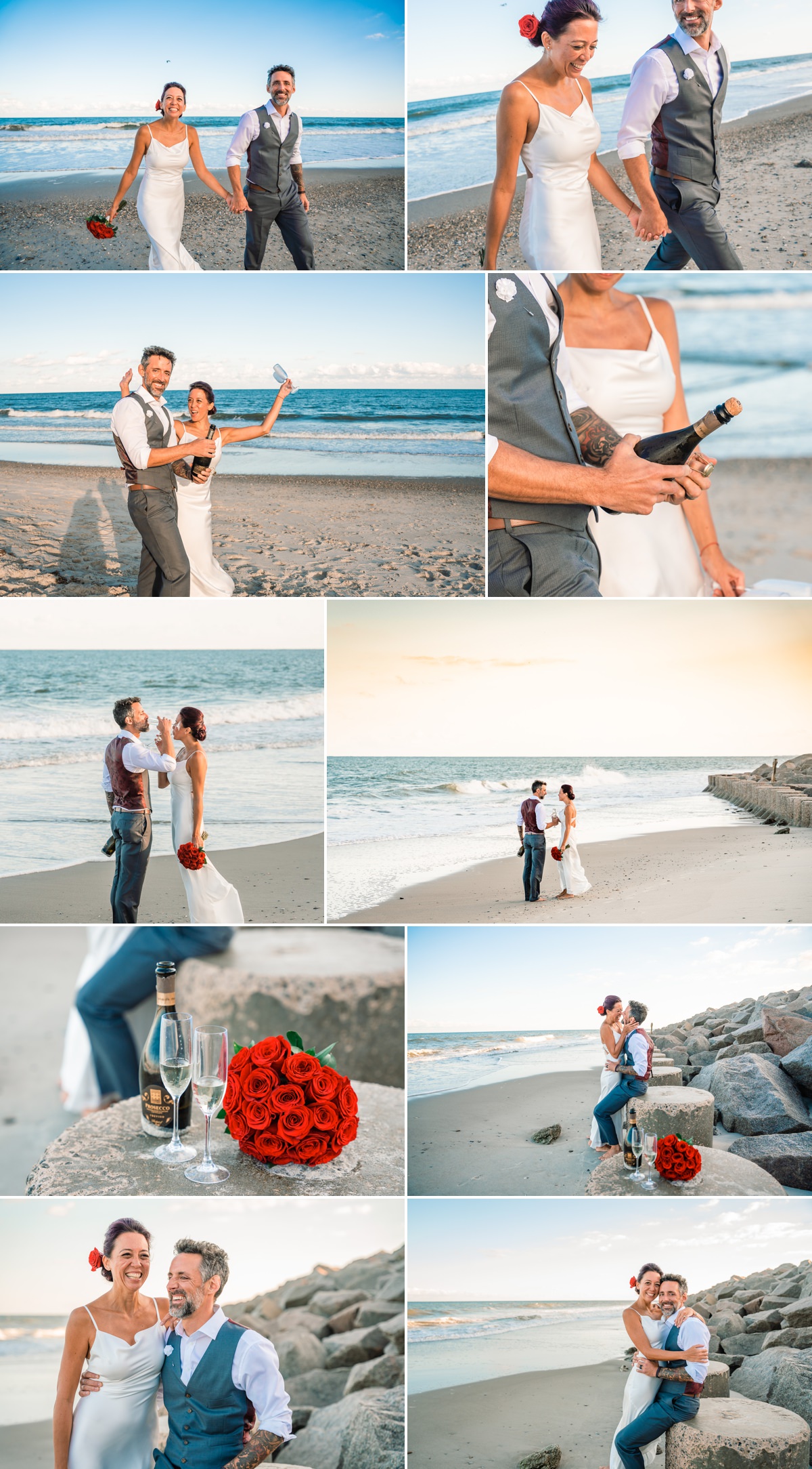 Bride & Groom on the beach - Wedding photos - Fort Fisher - Beach Wedding - Ocean - Bride - Groom - Sunset - Micro Weddings - Fort Fisher Photographers -  Chris Lang Photography