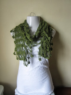 olive green crocheted scarf fringe wrap by ElegantCrochets