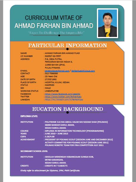 Contoh Resume/CV Untuk Memohon Pekerjaan 2016 - Masuk Lebih