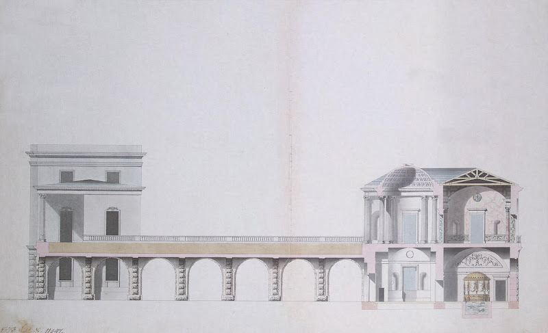 Cross-Section of the Agate Pavilion and Handing Garden at Tsarskoye Selo by Charles Cameron - Architecture Drawings from Hermitage Museum