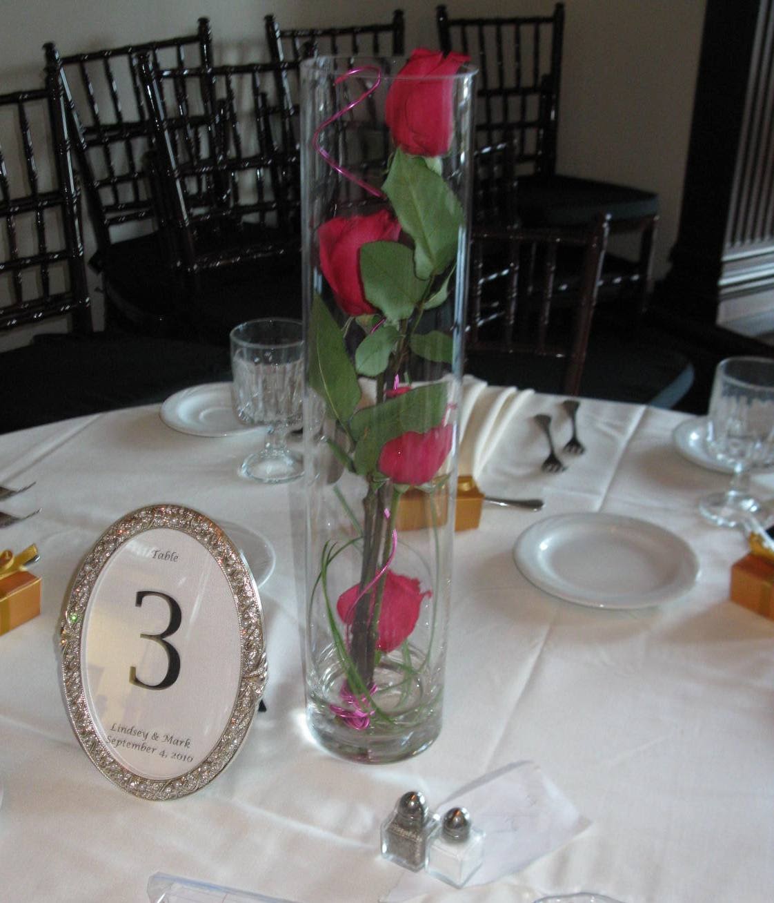 of centerpieces on them.