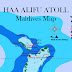 Maldives map (Haa Alifu atoll) with Island name, resorts and hotel