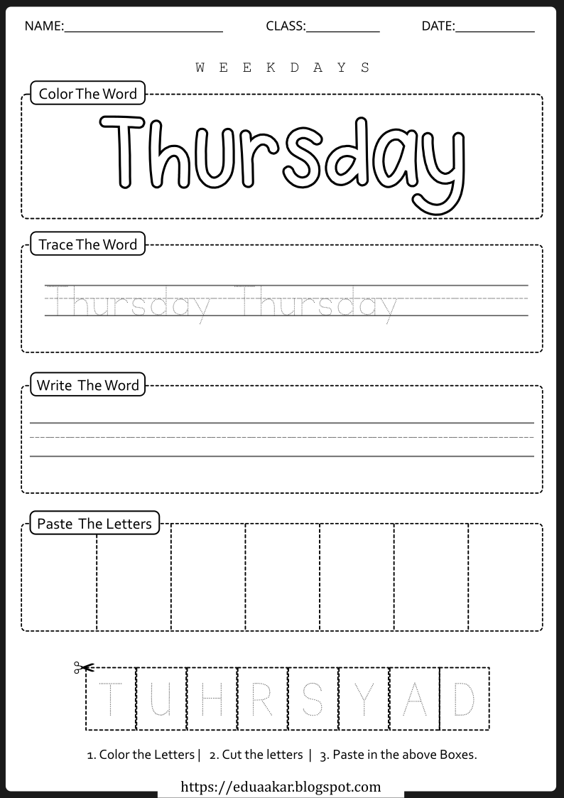 Weekday Worksheet - Thursday