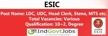 ESIC Clerk Jobs