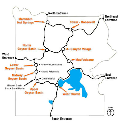 Mapa del Parque Nacional de Yellowstone.